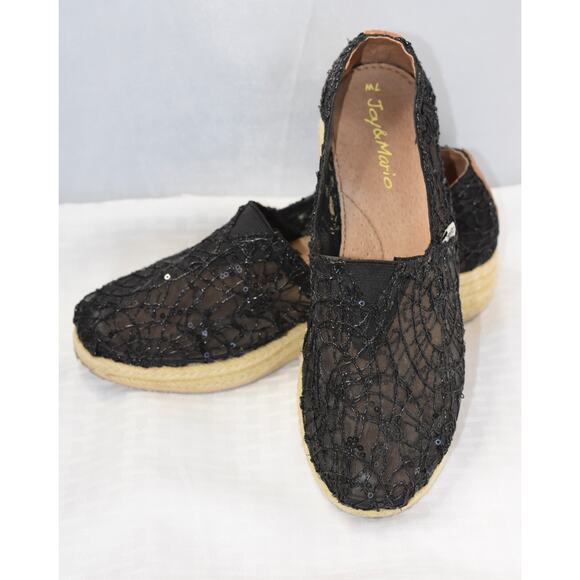 JOY & MARIO Mesh Sequin Espadrilles Wedge Heel Platform Shoes Size 7 - Picture 3 of 10